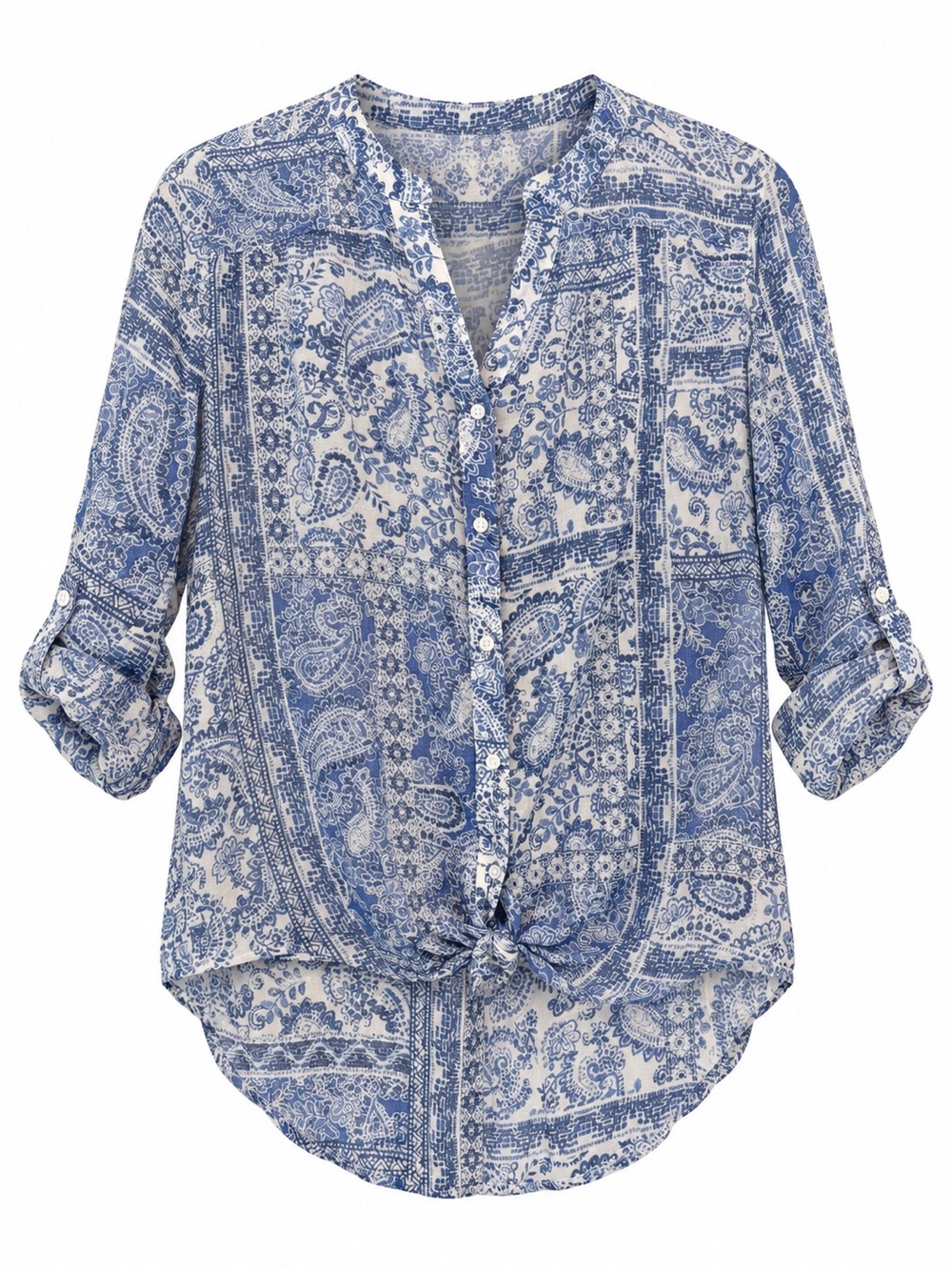 Zac & Rachel Paisley Tie Front Blouse Blue S